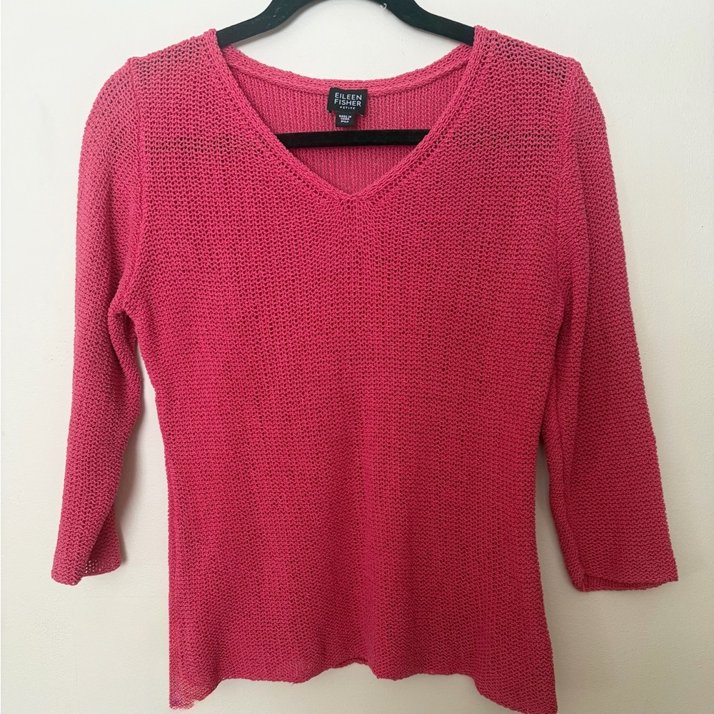 Eileen Fisher Pink Pullover 100% silk with 3/4 sleeve